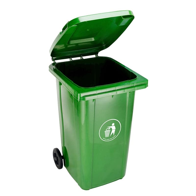 سلة قمامة خارجية بعجلات وغطاء